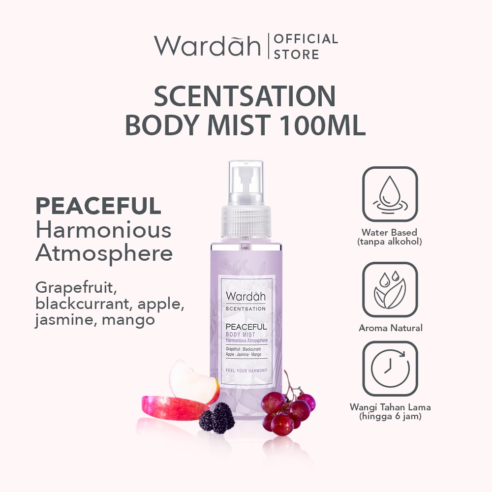 WARDAH Scentsation Body Mist Indonesia / Parfum Wanita 100ml / Bliss Joyful Peaceful Passion Purity / Feminine Elegance / Sweet Sincerity / Harmonious Atmosphere / Energetic Poise / Beauty In Simplicity / Pewangi Harum / Eau De Toillete Parfume EDP EDT