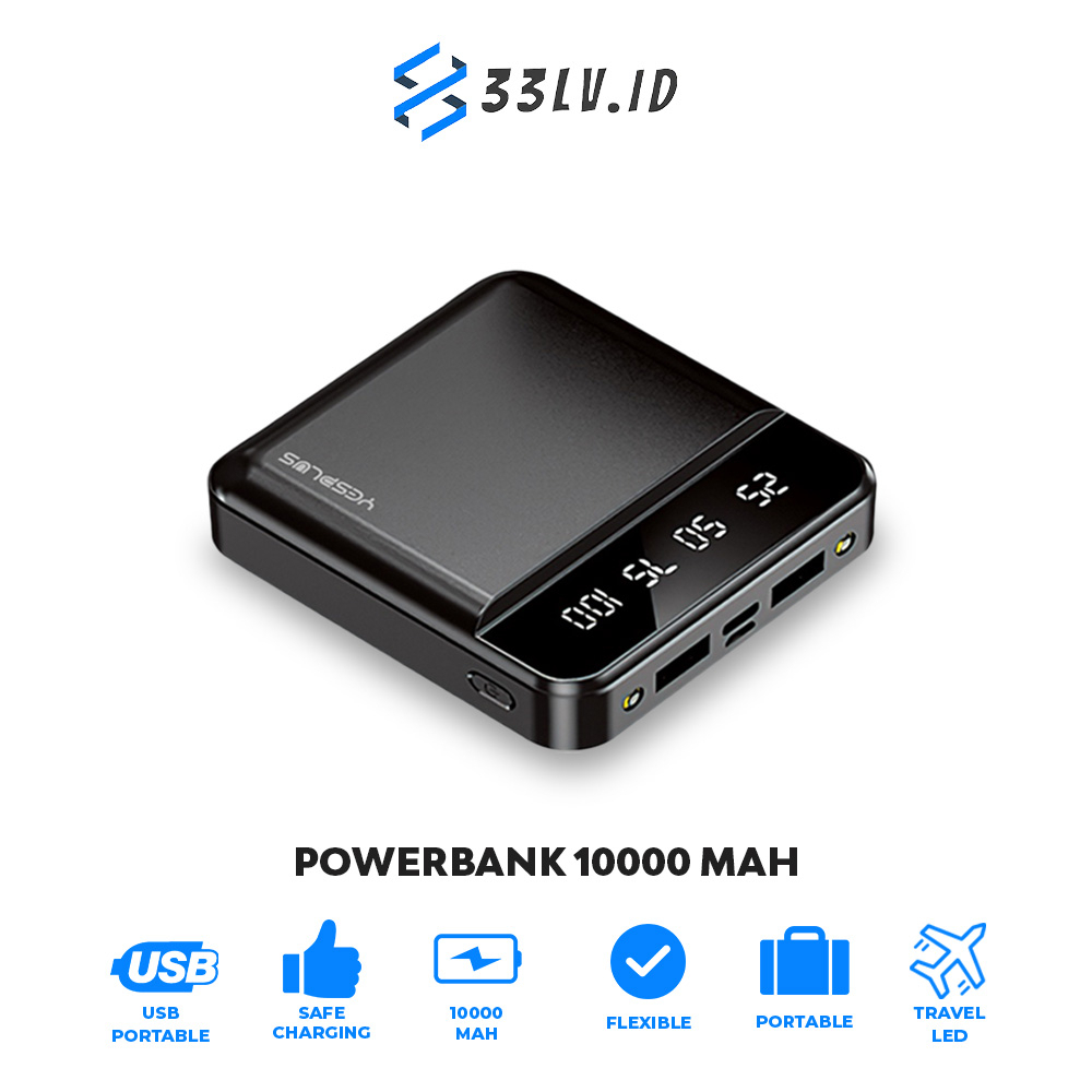 【33LV.ID】POWERBANK 10000mAh YS-909 Fast Charging Murah Mini LCD with Kabel Data lightning Type C Micro USB