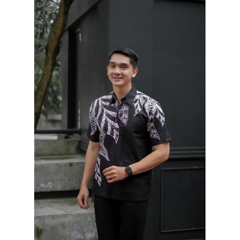 BSWART Batik HRB026 Kenongo Hem Pendek Padi Pekalongan M L XL Batik Pria MURAH Modern Grosir