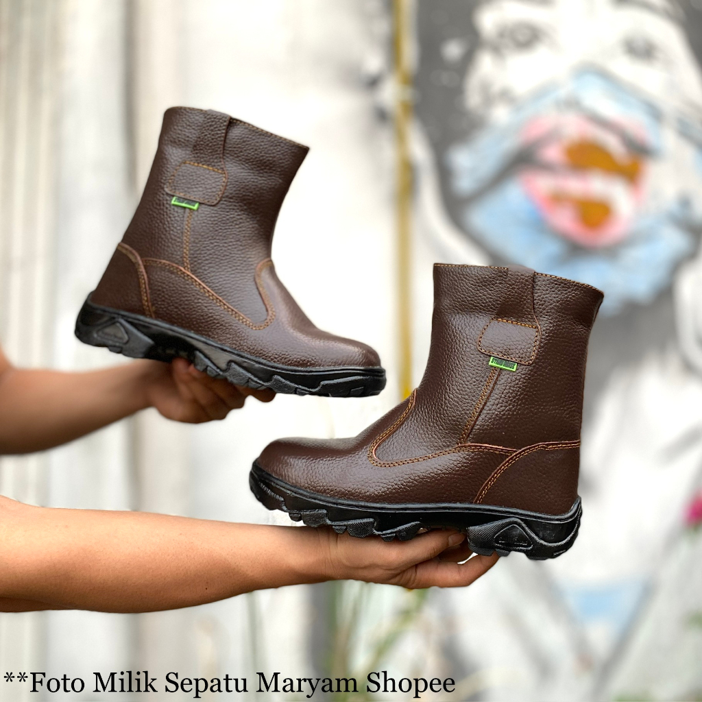 Sepatu Safety Pria Boots Proyek Kulit Sapi Asli Kerja Lapangan Septi Ujung Besi Safety Shoes COD