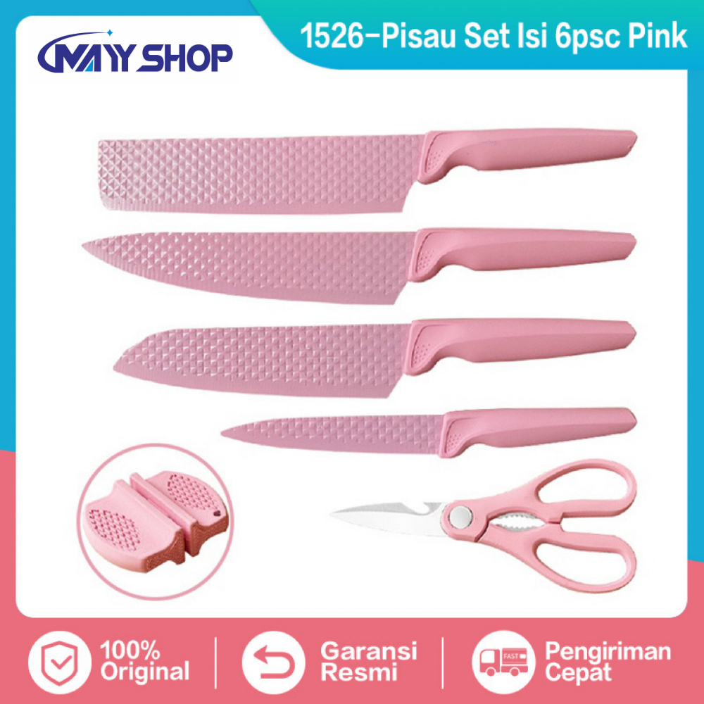 Pisau Dapur Diamond Set (6 in 1) 1526 - Pink Diamond Knife Set