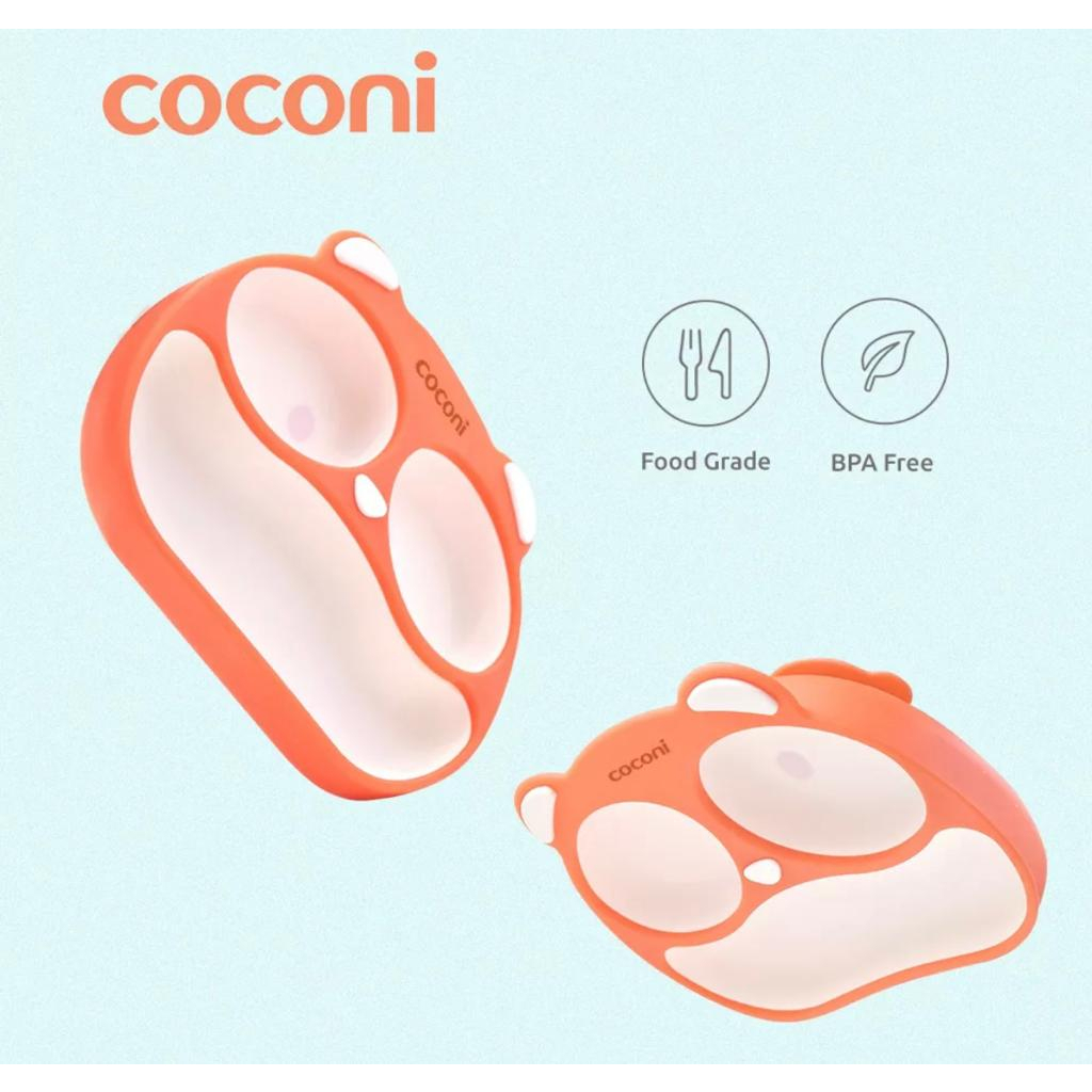 Coconi Panda Divided Silicone Suction Plate | Piring Makan Anak Bayi Silikon perekat Sekat Tiga