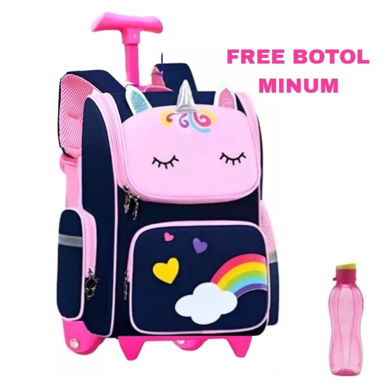 Troli Anak Sd Tas Unicorn Karakter Ransel Dorong Anak Perempuan