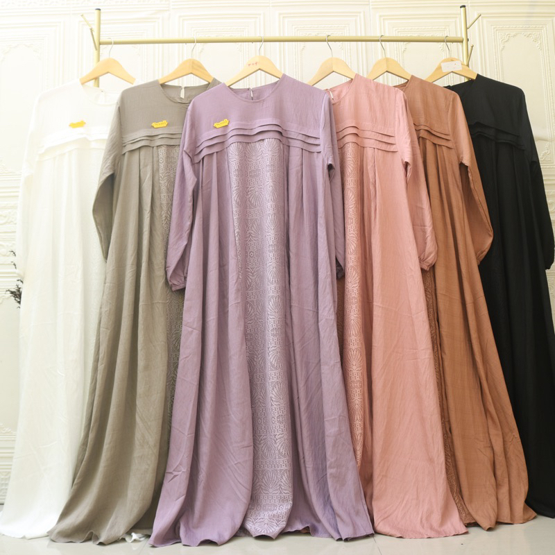 DRESS GAMIS MAXI POLO LINEN KOMBINASI BROKAT “GB”