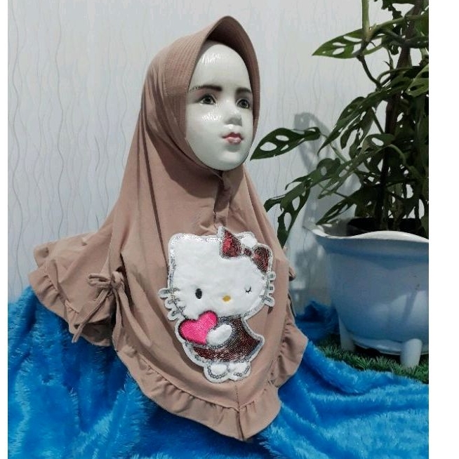 Promo Jilbab anak LOL MUSIK & LED/LAMPU BOBA/HELO KITY/PANDA/KUDA PONI bhn jersey  |umur 2 sampai 6/
