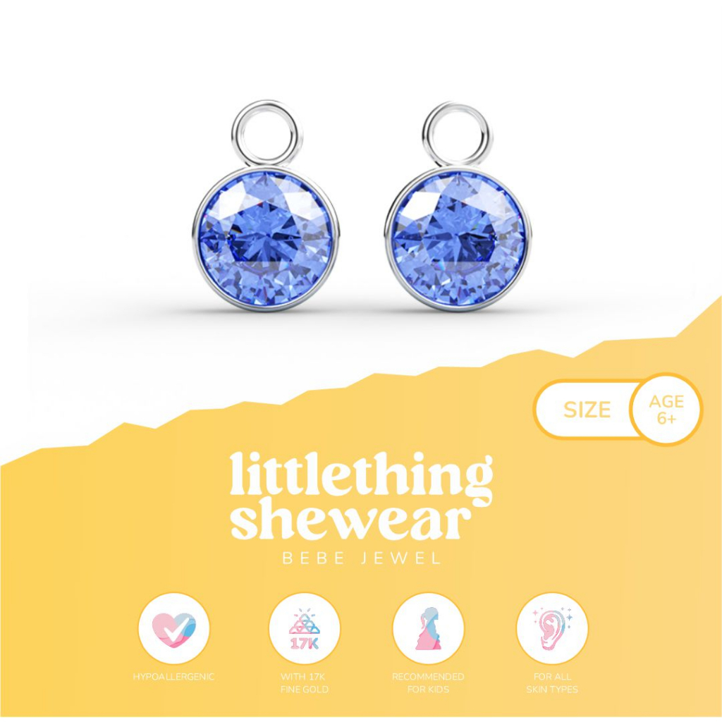 Littlethingshewear Liontin Loop Hoop Round Swarovski Biru – 17k Anti Karat Anti Alergi Aman dan Nyaman Emas Asli