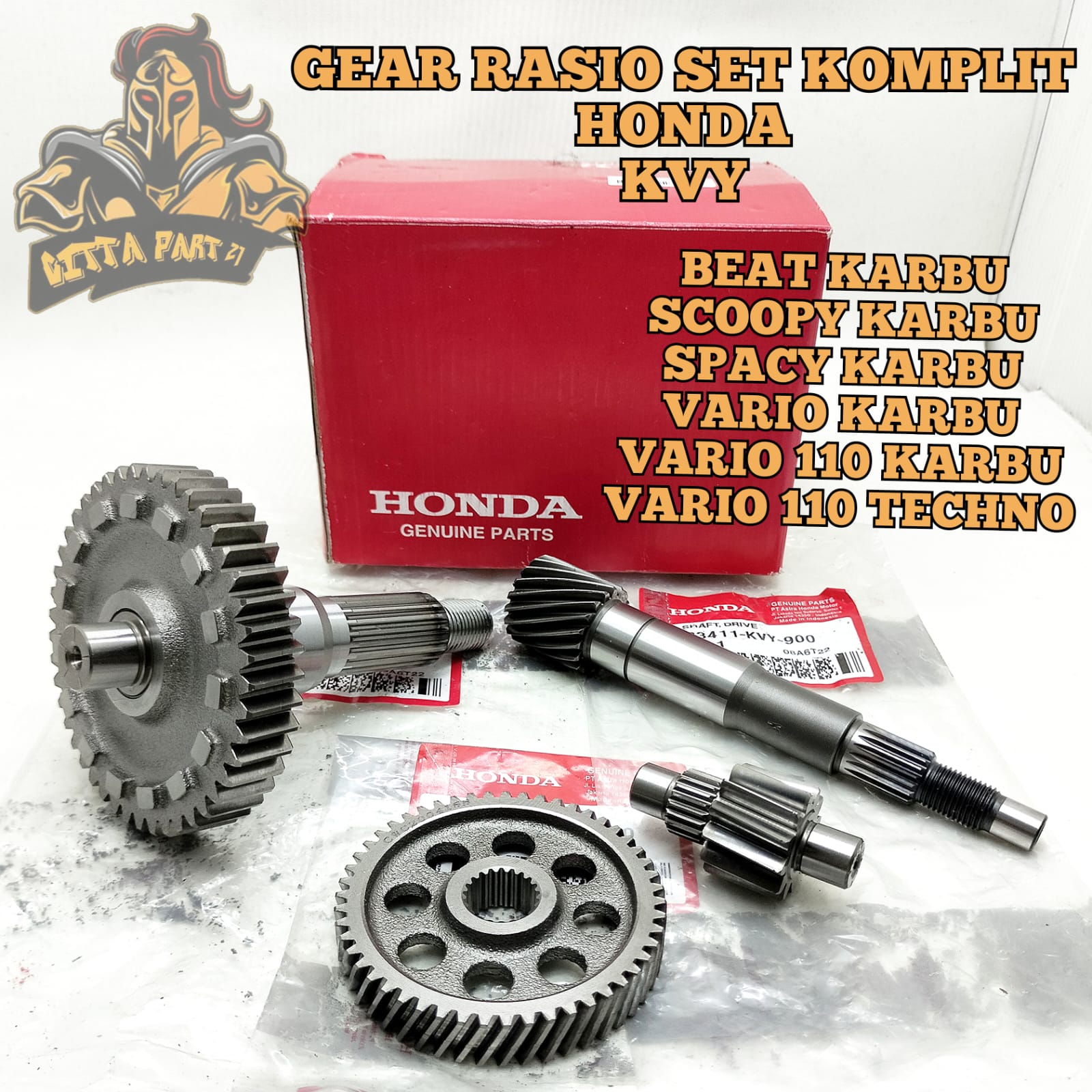 GIGI GEAR RASIO SET KOMPLIT 4 MACAM ASLI ORIGINAL HONDA KUALITAS ASLI ORIGINAL HONDA AHM PRESISI DAN DIJAMIN AWET BEAT LAMA BEAT KARBU SCOOPY KARBU SPACY KARBU VARIO 110 KARBU VARIO 110 TECHNO AS PULLY PULY