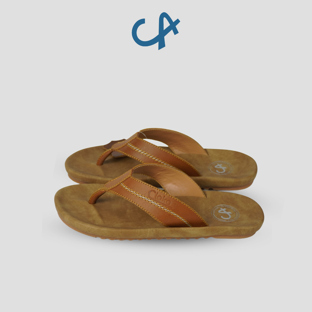 Sandal Jepit Pria Cloka Kulit Sapi Sendal Cowok Genuine Leather Anti Slip - Pavard