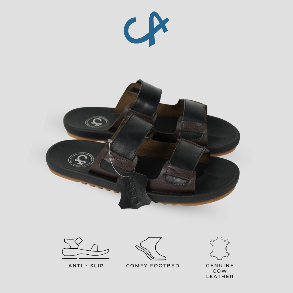 Sandal Pria Slide Santai Distro Sendal Slop Kulit Slipper Slip On for Men - Cloka Vettel