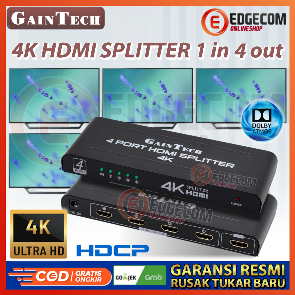 HDMI Splitter 4 Port / 1 Input to 4 Output Support 4K GAINTECH