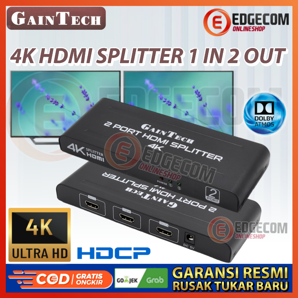 HDMI Splitter 2 Port / 1 input to 2 output Support 4K GAINTECH