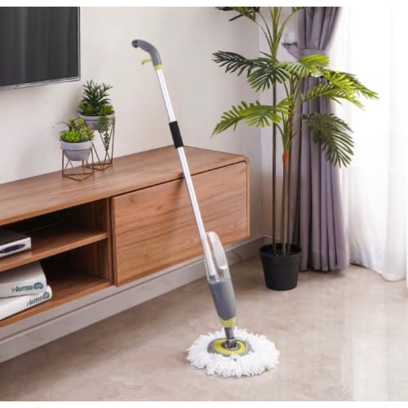 PROCLEAN ALAT PEL KERING BUNDAR DENGAN SPRAY HIJAU/ACE ROUND SPRAY MOP GREY GREEN/ACE ALAT PELLANTAI