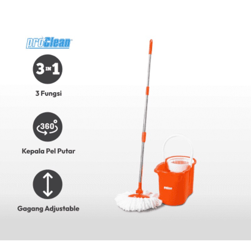 ACE PROCLEAN 3IN1 BUCKET MOP SPIN/SET ALAT PEL PUTAR/PROCLEAN BUCKET MOP SPIN/MOP SET ALAT PEL PUTAR