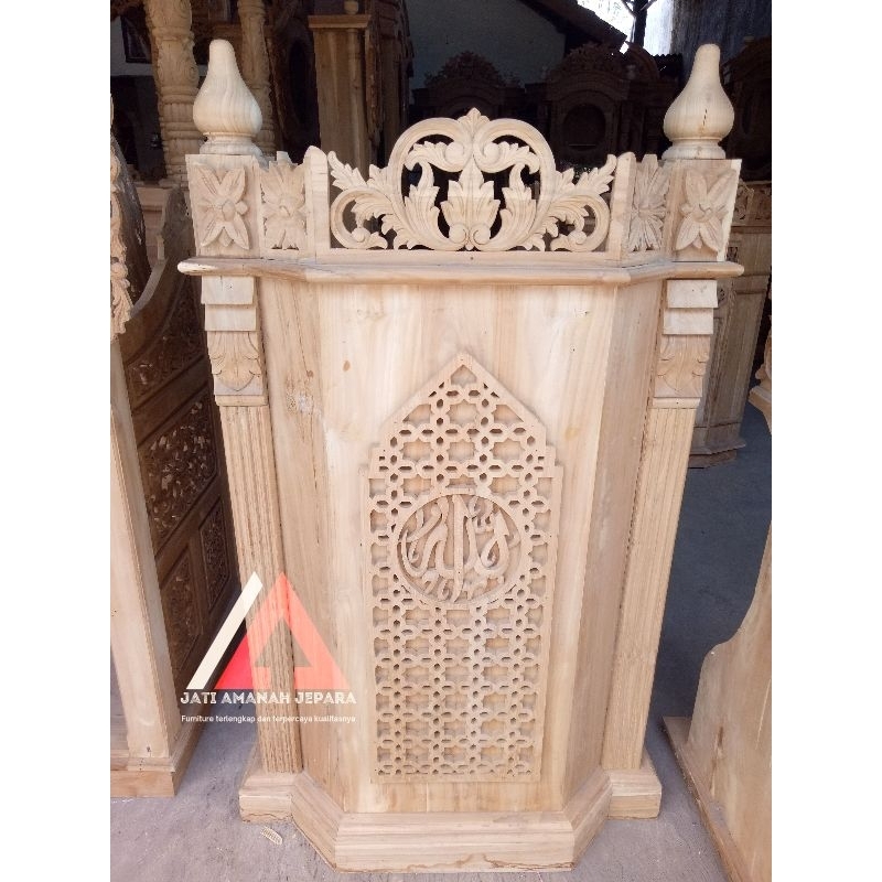 mimbar masjid minimalis, mimbar podium kecil, mimbar murah, mimbar kayu jati asli, mimbar masjid uki