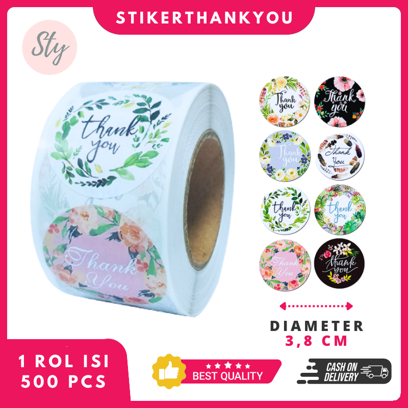 

Stiker Thank You 3,8 CM isi 500Pcs/Roll Sticker Botol Minuman Olshop 8 Motif Berbeda