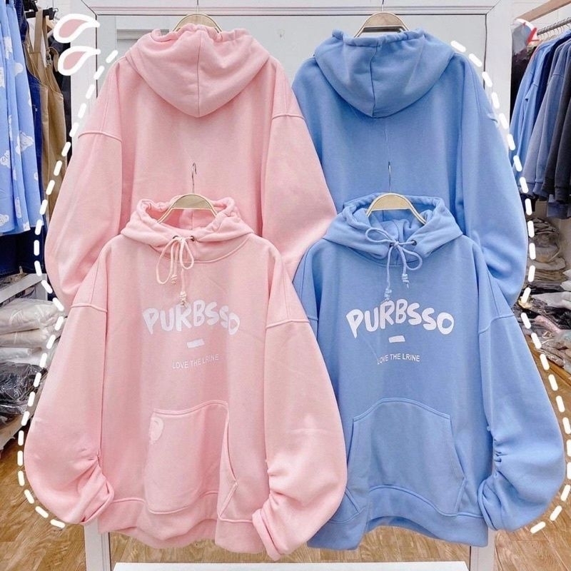 (S - 6XL) Hoodie PURBSSO Korean Urban Style OVERSIZE Jaket Fleece Harajuku Bigsize Pria Wanita Cute Jumbo Biru Muda Peach Beige Putih Blue Pastel Dusty Pink