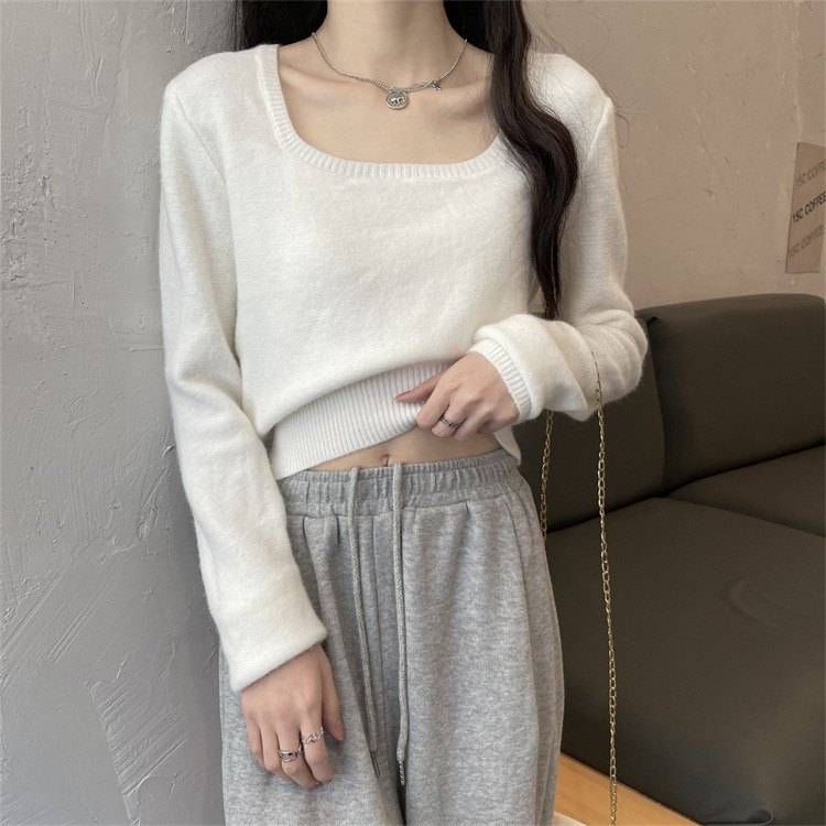 【Elegant】Square Neck French Style Knit Top Sweater 2106