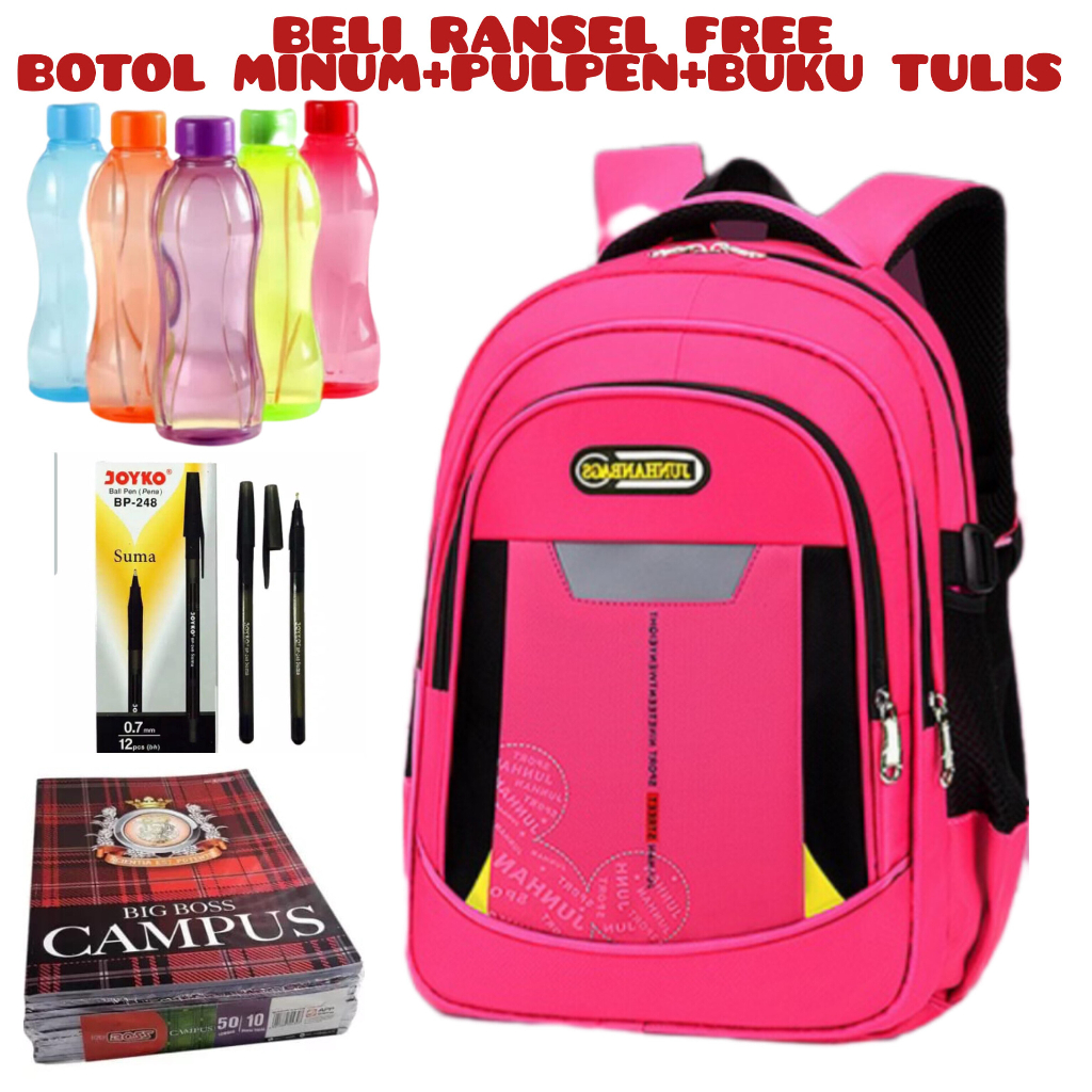 JS - BELI 1 Dapat 4-Tas Ransel Sekolah Anak Laki-laki/Perempuan Backpack Tas Laptop Acer Unisex Tas Sekolah SD/SMP Beli Ransel Free Botol Minum+Pulpen+Buku Tulis