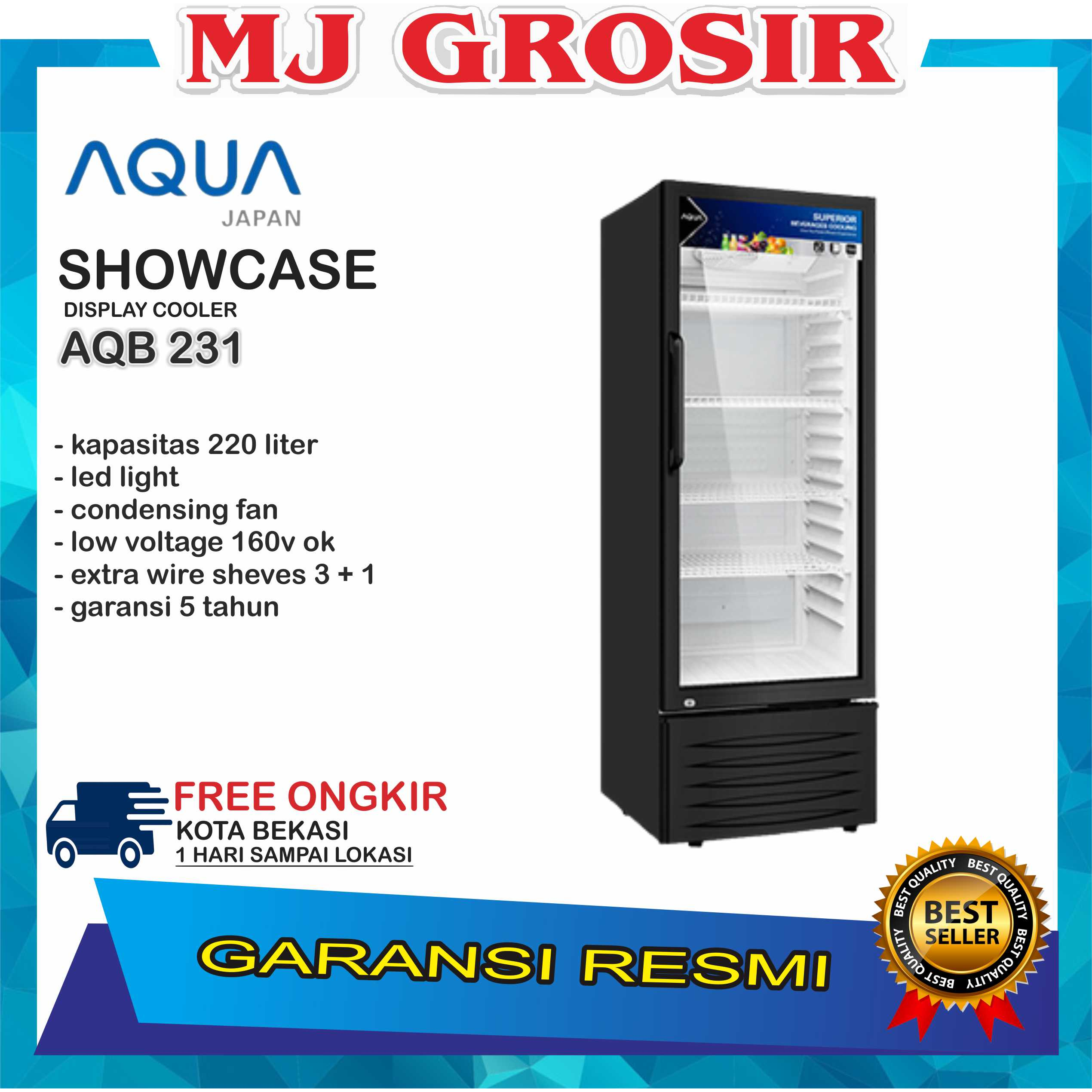 SHOWCASE AQUA JAPAN AQB 250 4 RAK DISPLAY COOLER KULKAS LOW WATT