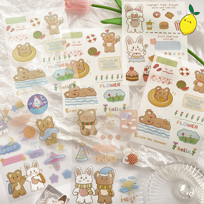 

Stiker Lucu The Brown Bear and White Rabbit Diary Deco Stickers