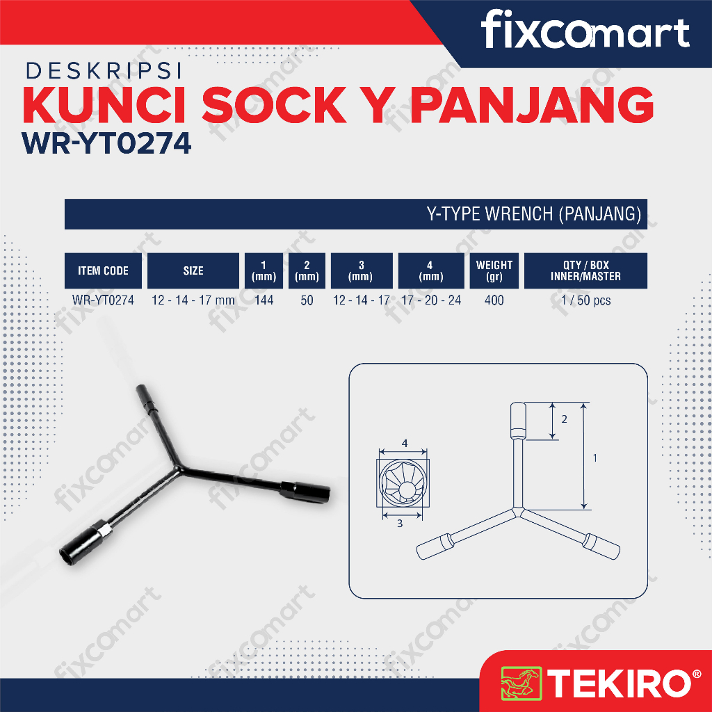 Tekiro Kunci Sock Y 12-14-17 mm Panjang / Tekiro Kunci Sock Y Panjang