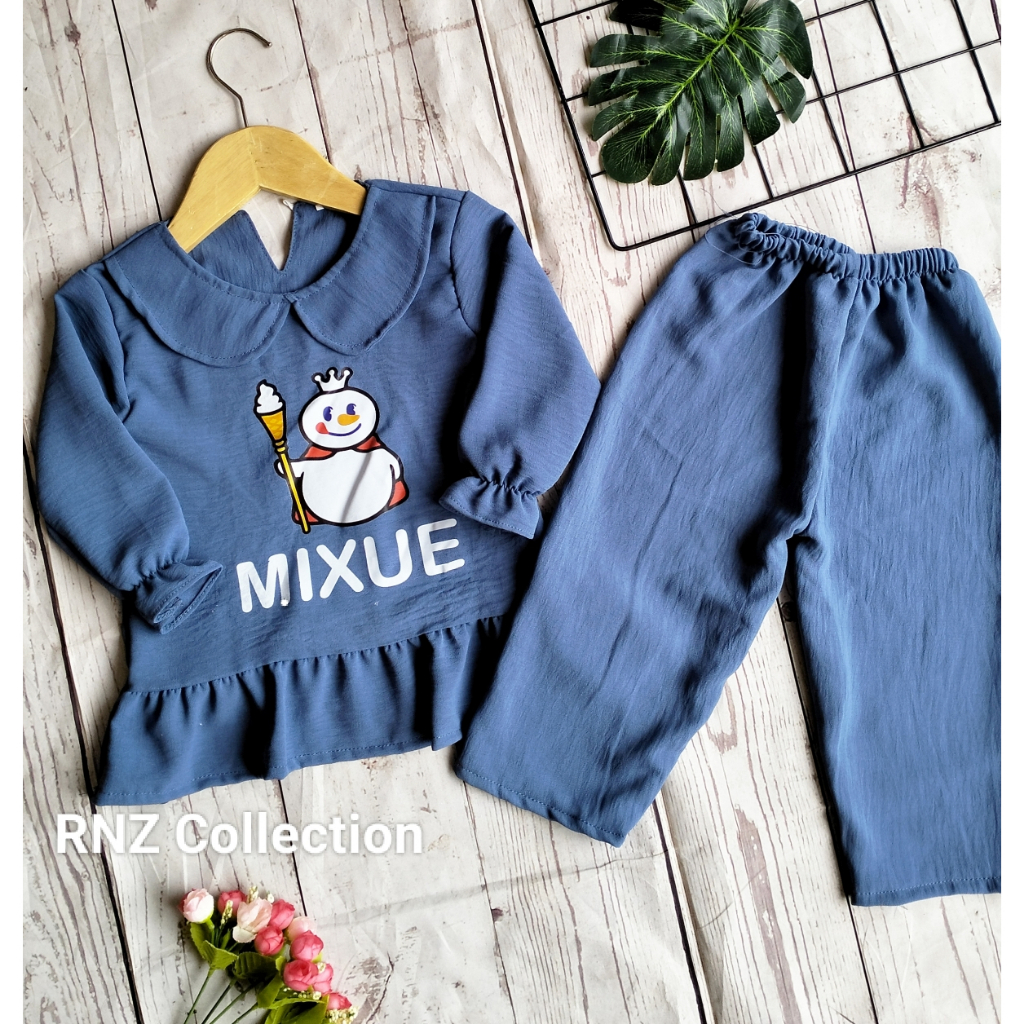 ONE SET MIXUE TERBARU1-7 TAHUN//SETELAN MIXUE VIRAL BAHAN CRINKLE AIRFLOW