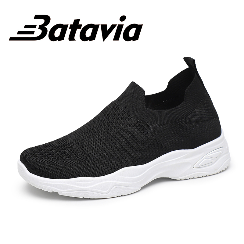 Batavia GROSIR sepatu kanvas wanita rajut sepatu wanita sepatu tanpa tali hitam Sepatu Wanita Sport Women Sneakers D5