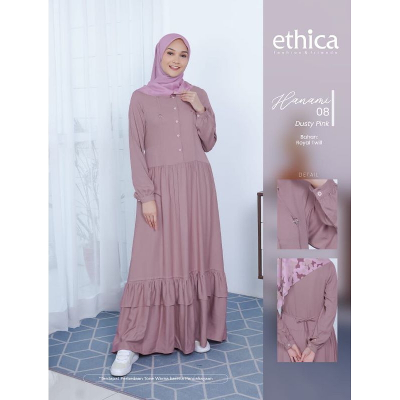 Gamis Ethica Hanami 08 (Black, Cream, Dusty Pink) Hanami 8 Hanami08