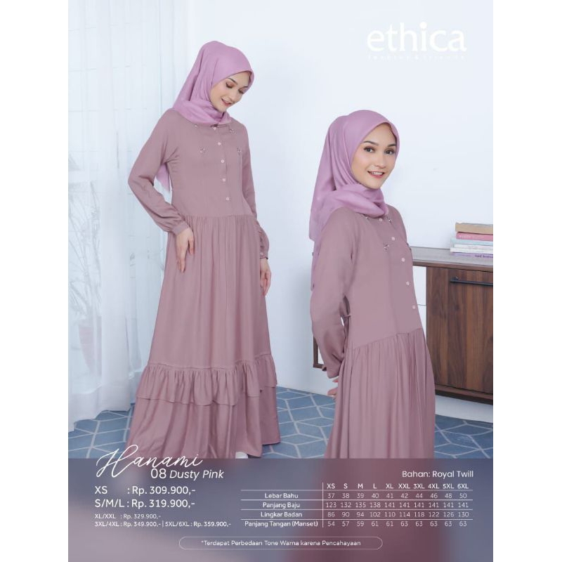 Gamis Ethica Hanami 08 (Black, Cream, Dusty Pink) Hanami 8 Hanami08