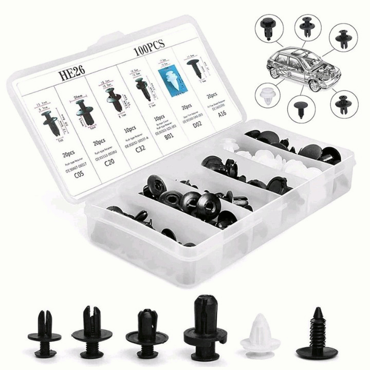 【100 Pcs With Kotak】WTW Clip Trim Kit Mobil/ Baut Rivet Mobil /Push Pin Fastener Mobil/Fender Doortrim Bumper klip Mobil