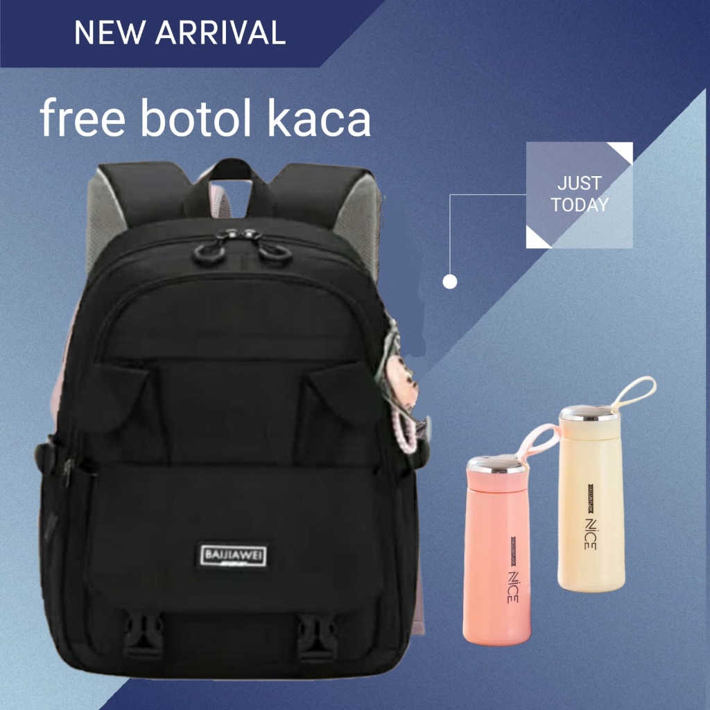 TAS RANSEL WANITA KOREA CIKUNEK ANTI AIR HITAM ELLESMA TA395B5 BACKPACK SEKOLAH KERJA BESAR BANDUNG ORI
