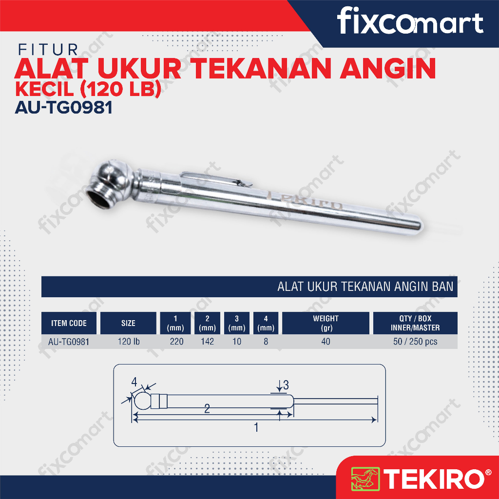 Tekiro Tire Gauge Small 120 Psi / Tekiro Ukur Tekanan Angin