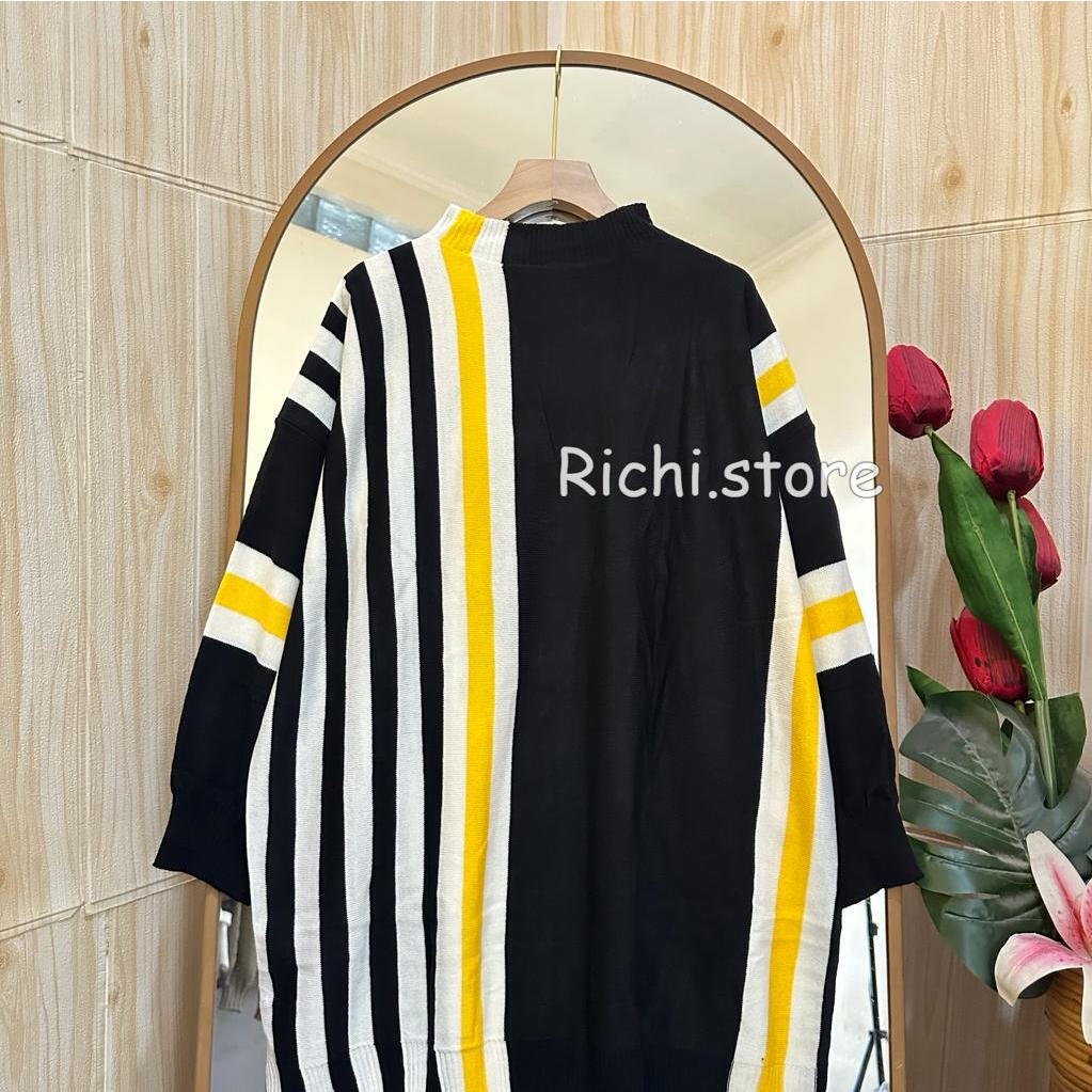 Zaneta Blouse Rajut Wanita Batwing Motif Garis Terbaru