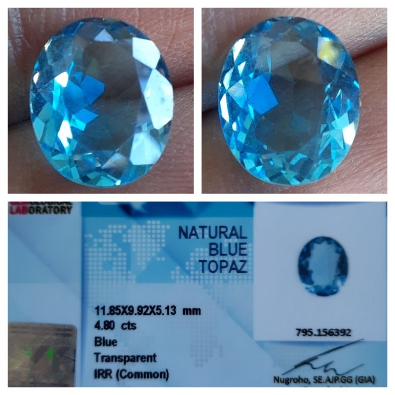 Batu Permata Natural Blue Topaz Memo Sky Lab 4,80ct