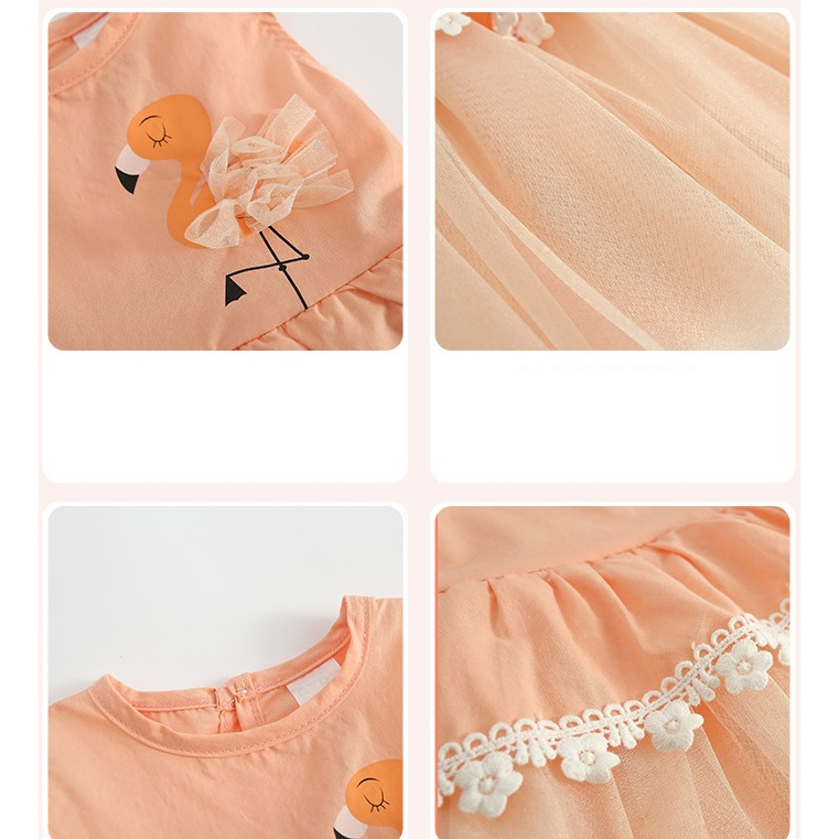 DT80 dress anak dan bayi motif flaminggo tutu peach