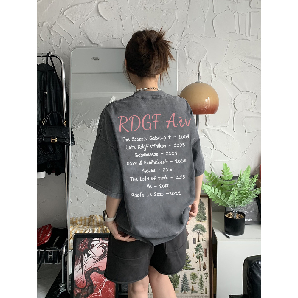 Kaos Couple Baju Kaos Lengan Pendek Wanita Letter Oversize T-shirt Hitam Washed