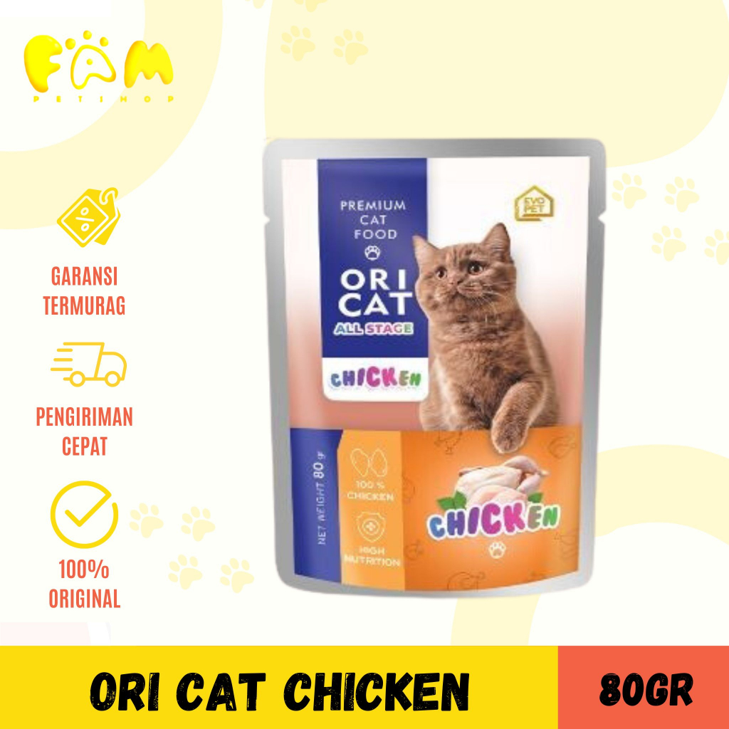 Makanan Kucing Basah Premium Ori Cat Pouch Chicken 80GR All Stage