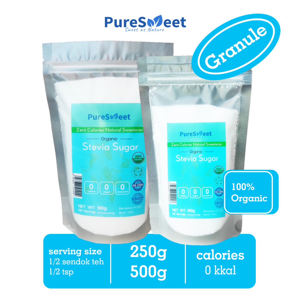 

Gula Stevia PureSweet 250g dan 500g Bentuk Granule Sweetener | Gula 0 Kalori | Gula Diabetes