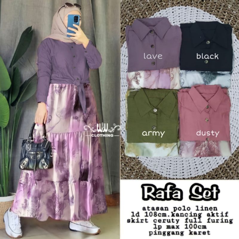 Handayanishop26 || RAFA SET ORIGINAL BY W&W ATASAN POLO LINEN BAJU SETELAN ROK LD 108