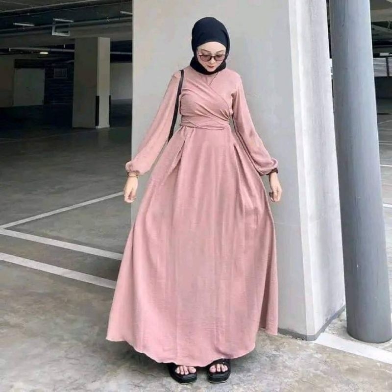 BAJU GAMIS ALLETA GOWN MAXY CRINCLE AIRFLOW Dress terbaru, dress cantik,gamis  wanita,maxy, gamis remaja ,ootd remaja baju gamis putih