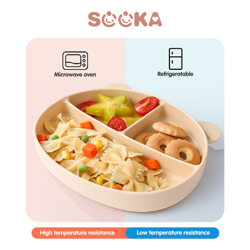 SOOKA Piring Silicone Baby - Perlengkapan Makan Balita Piring Makan Bayi Model Beruang Anti Slip 3 Sekat Untuk Bayi Umur Diatas 6 Bulan SK-ECA1094