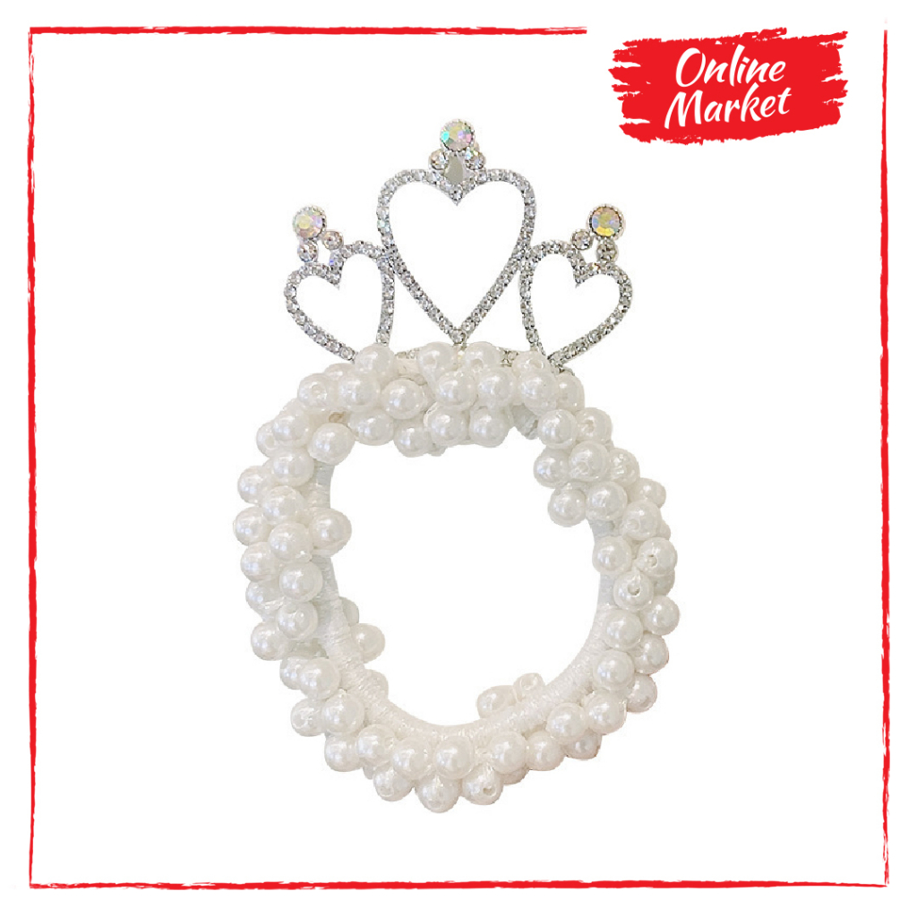 Ikat Rambut Mahkota Mutiara - Ikat Rambut Anak Wanita - Hiasan Rambut