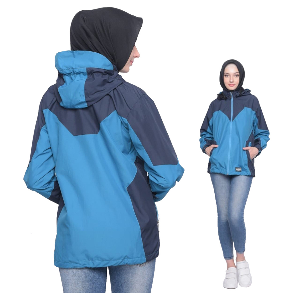 Justrue Jaket Wanita Outdoor Jacket Gunung Waterproof Navy Turkis