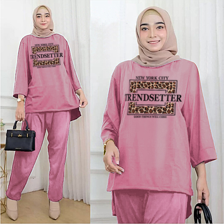 RILLO - ONESET WANITA OVERSIZE BABYTERRY TRENDSETTER ATASAN DAN CELANA / SETELAN TUNIK LD 120 CM