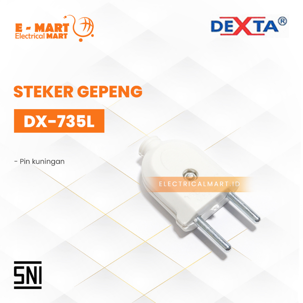 DEXTA Steker Pin Kuningan 1 Phase Putih SNI / Colokan Gepeng Putih