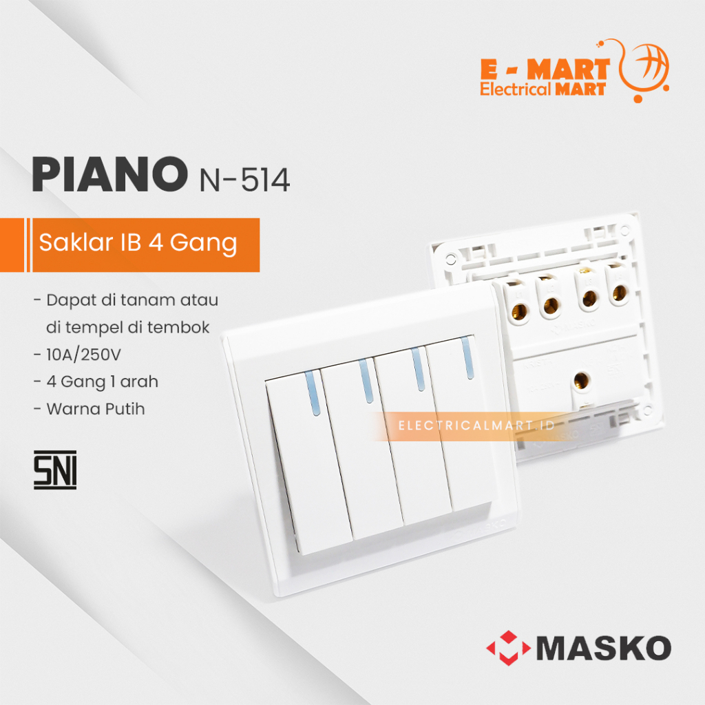 MASKO PIANO Saklar 4 GANG N-514 Putih