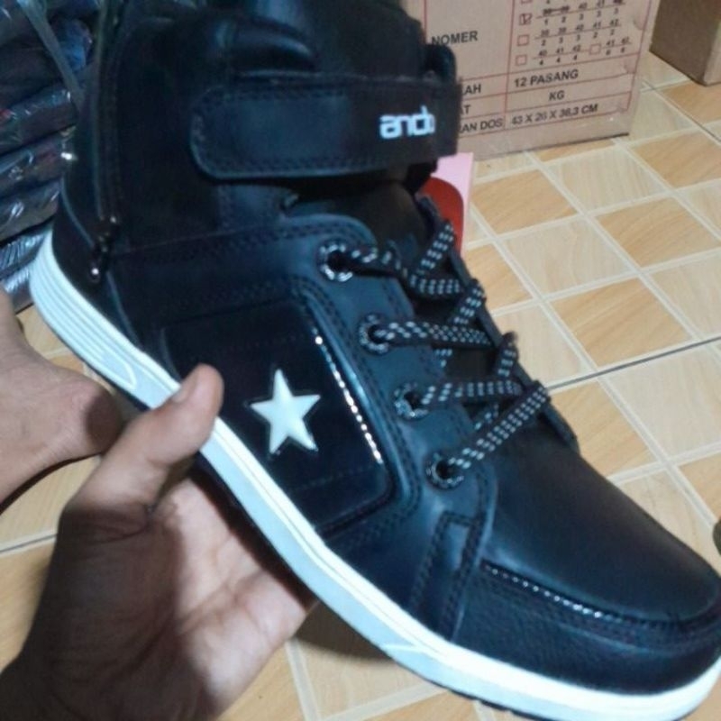 ANDO PATRIA SEPATU SNEAKERS BOOT PRIA DEWASA  / SEPATU SNEAKERS HITAM POLOS