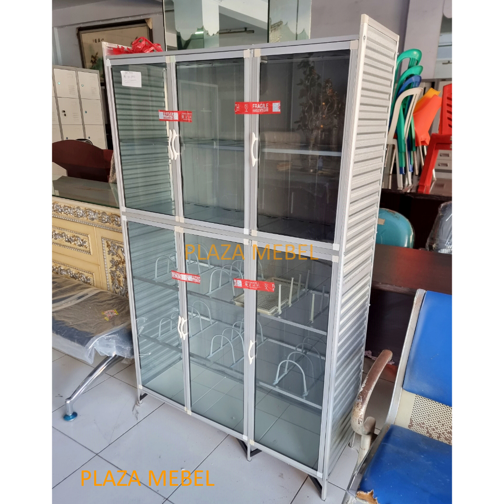 Rak Piring 3 Pintu Aluminium Kaca Riben / Lemari Dapur MURAH