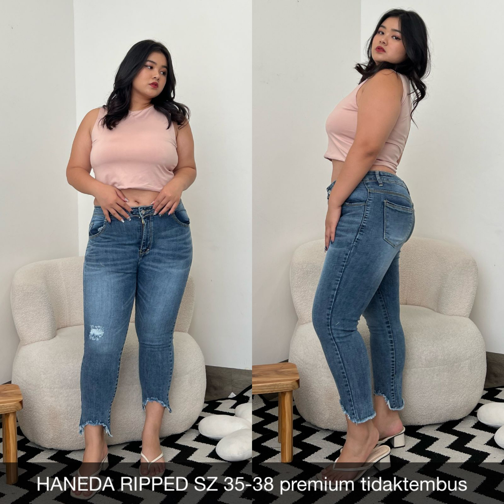 CELANA JEANS WANITA UKURAN NORMAL &amp; JUMBO HANEDA RIPPED