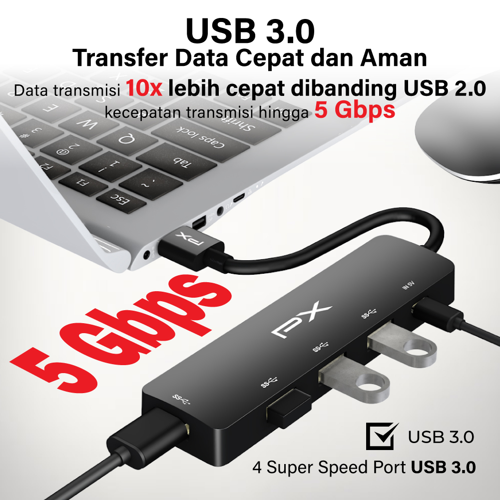USB Hub Converter USB 3.0 Connector Adaptor Laptop 5 in 1 PX UCH05A